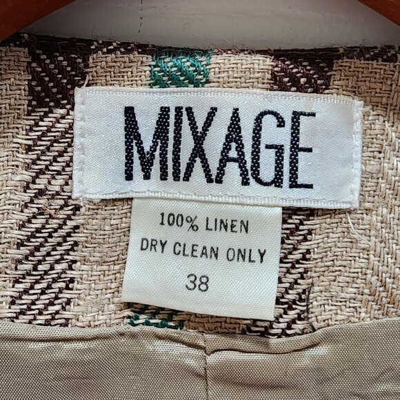Vintage Mixage Linen Blazer Plaid Double Breasted Women's Size 38 Lightweight - Picture 8 of 13
